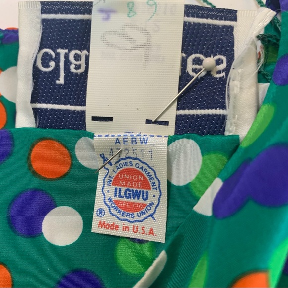 VINTAGE CLASSIQUE  GREEN TWO PIECE COLORFUL POLKA-DOTED DRESS - Picture 11 of 16